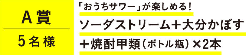 A賞5名様 「おうちサワー」が楽しめる！ソーダストリーム＋大分かぼす＋焼酎甲類（ボトル瓶）×2本