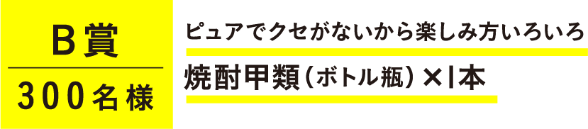 B賞300名様ピュアでクセがないから楽しみ方いろいろ 焼酎甲類（ボトル瓶）×1本