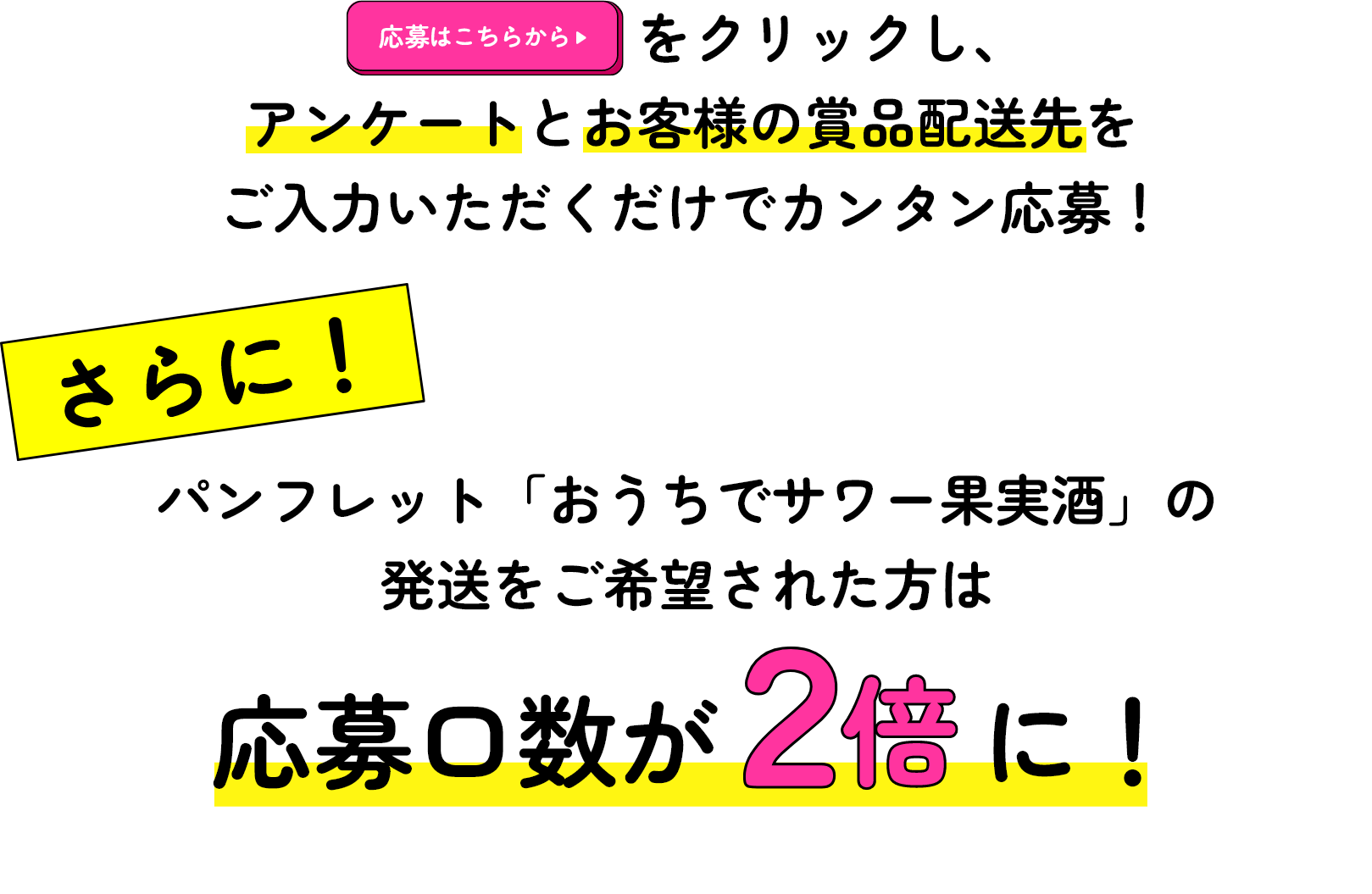 　「応募はこちらから」をクリックし、アンケートとお客様の賞品配送先をご入力いただくだけでカンタン応募！
