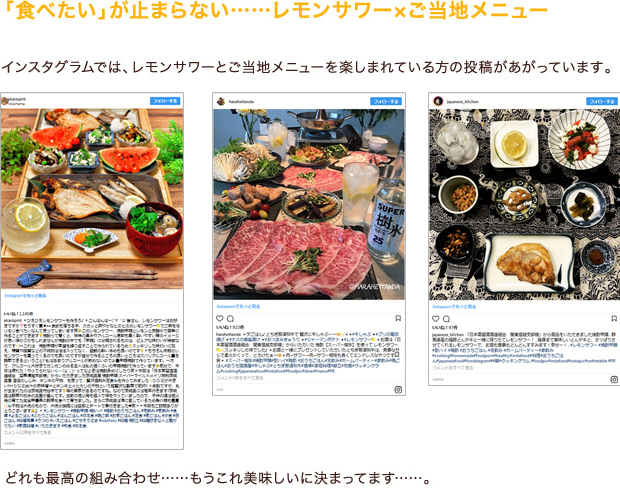 「食べたい」が止まらない……レモンサワー×ご当地メニュー どれも最高の組み合わせ……もうこれ美味しいに決まってます……。