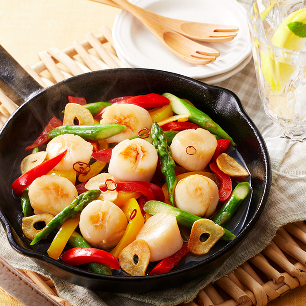 アスパラとほたてのペペロンチーノ